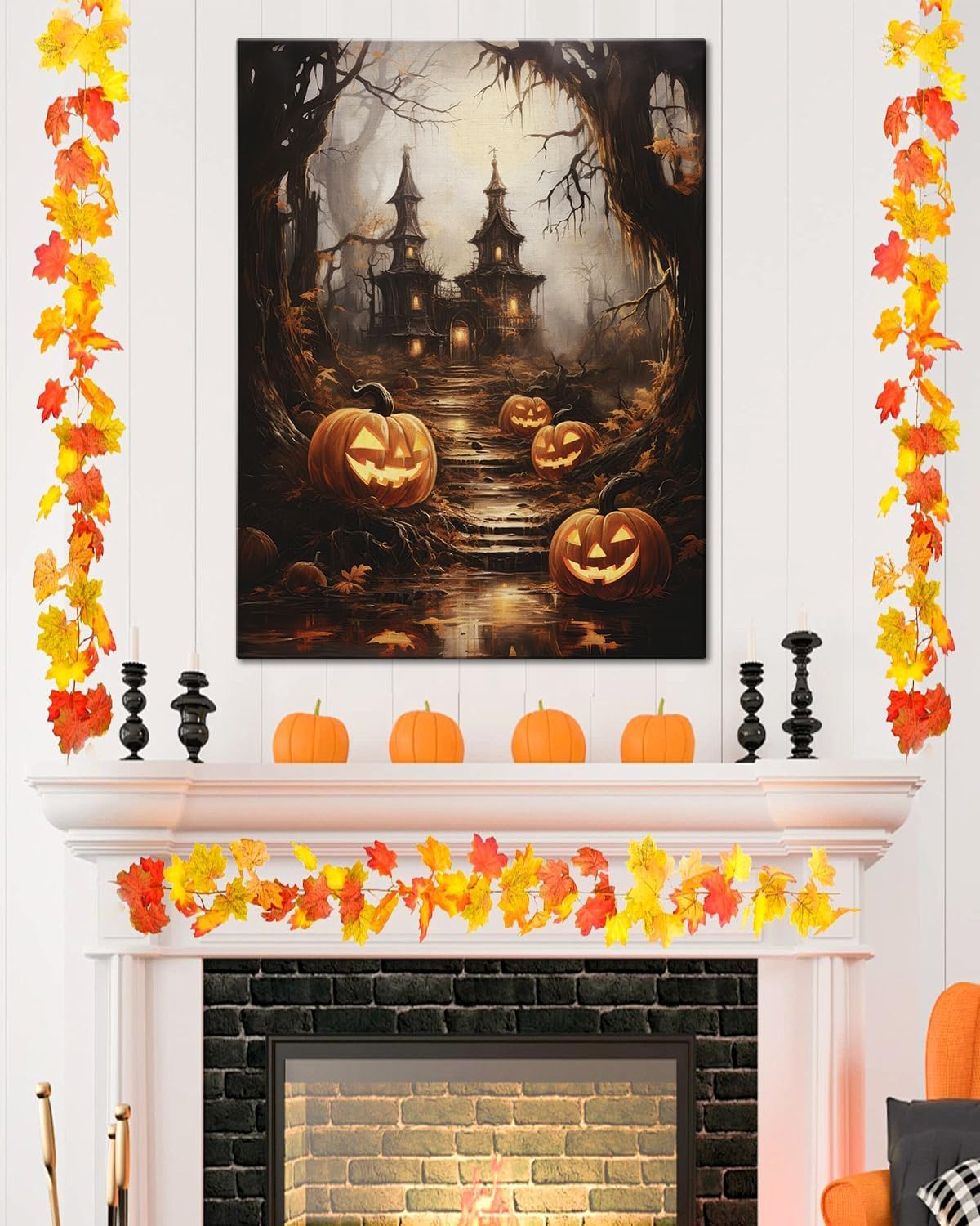AbcCustomize Halloween Canvas Wall Art - Spooky Haunted House & Eerie Pumpkins Poster, Gothic Fall Decorations for Home, Vintage Halloween Decor Indoor for Living Room, Bedroom & Party