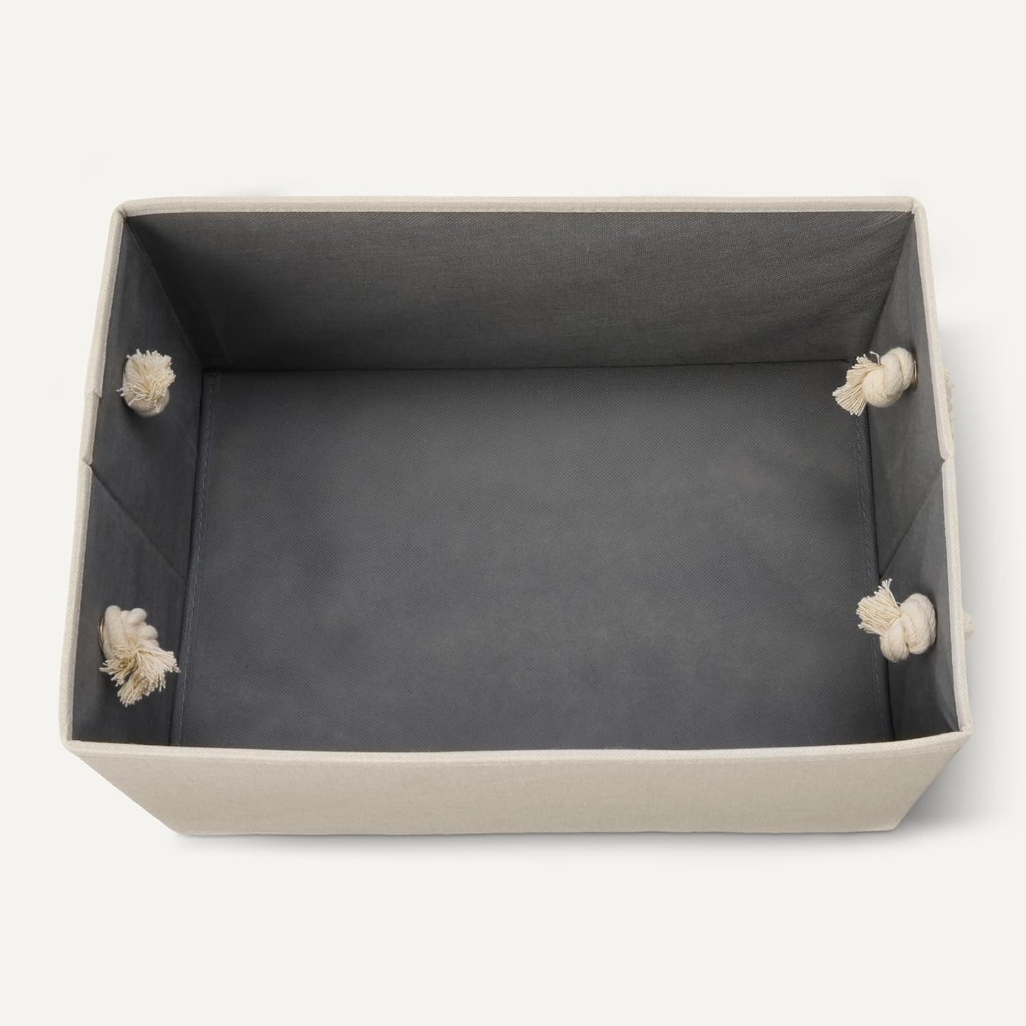 Amazon Basics Foldable Storage Bins with Rope Handles, Linen, Large, Pack of 3