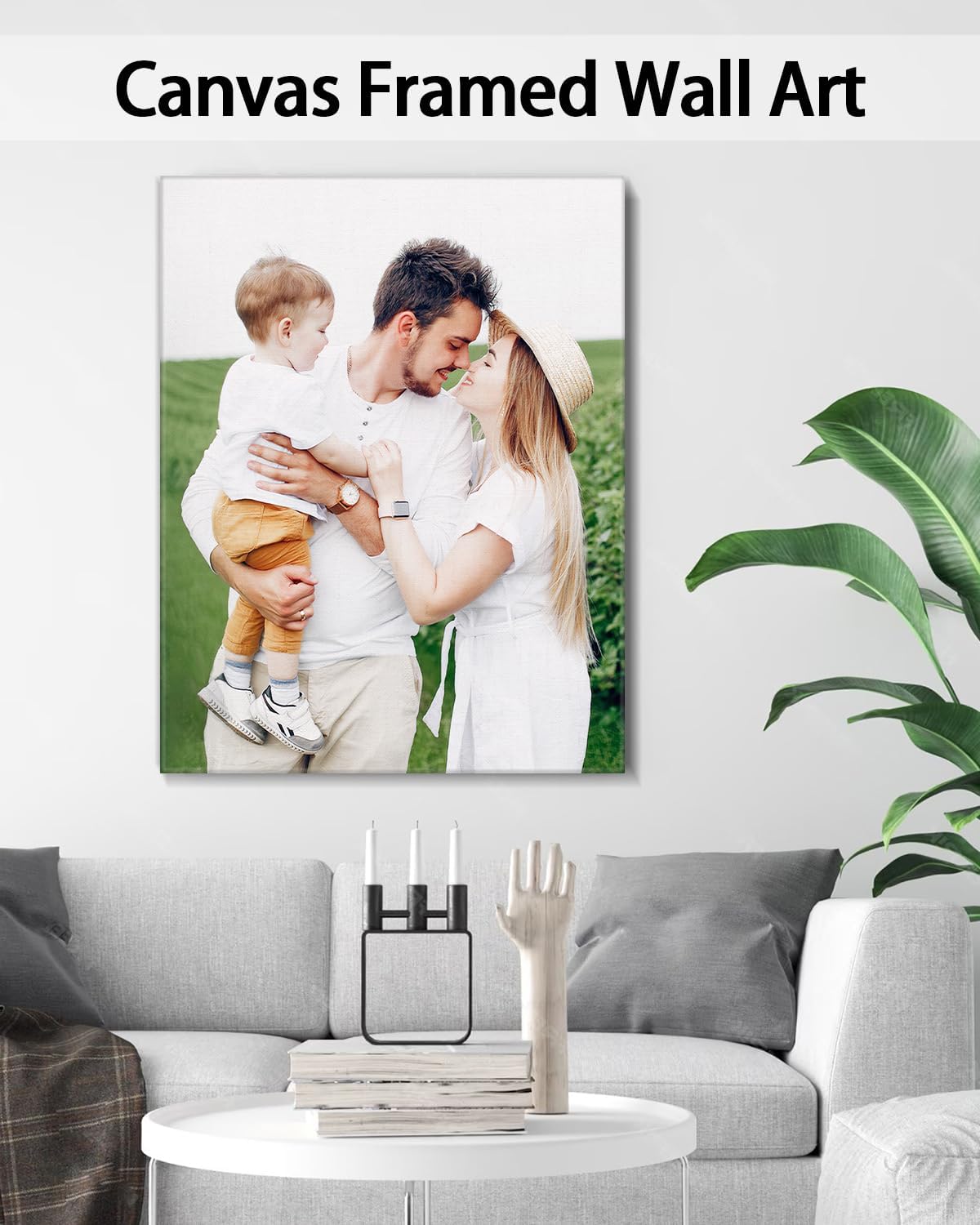 Personalized Custom Canvas Wall Art, Custom Canvas Prints with Your Photos for Living Room, Bedroom, Wedding Pet Baby Family Photo Framed Wall Art, Customized Photo Gift for Family，Friend，Lover，Pet (20L" x 30W")