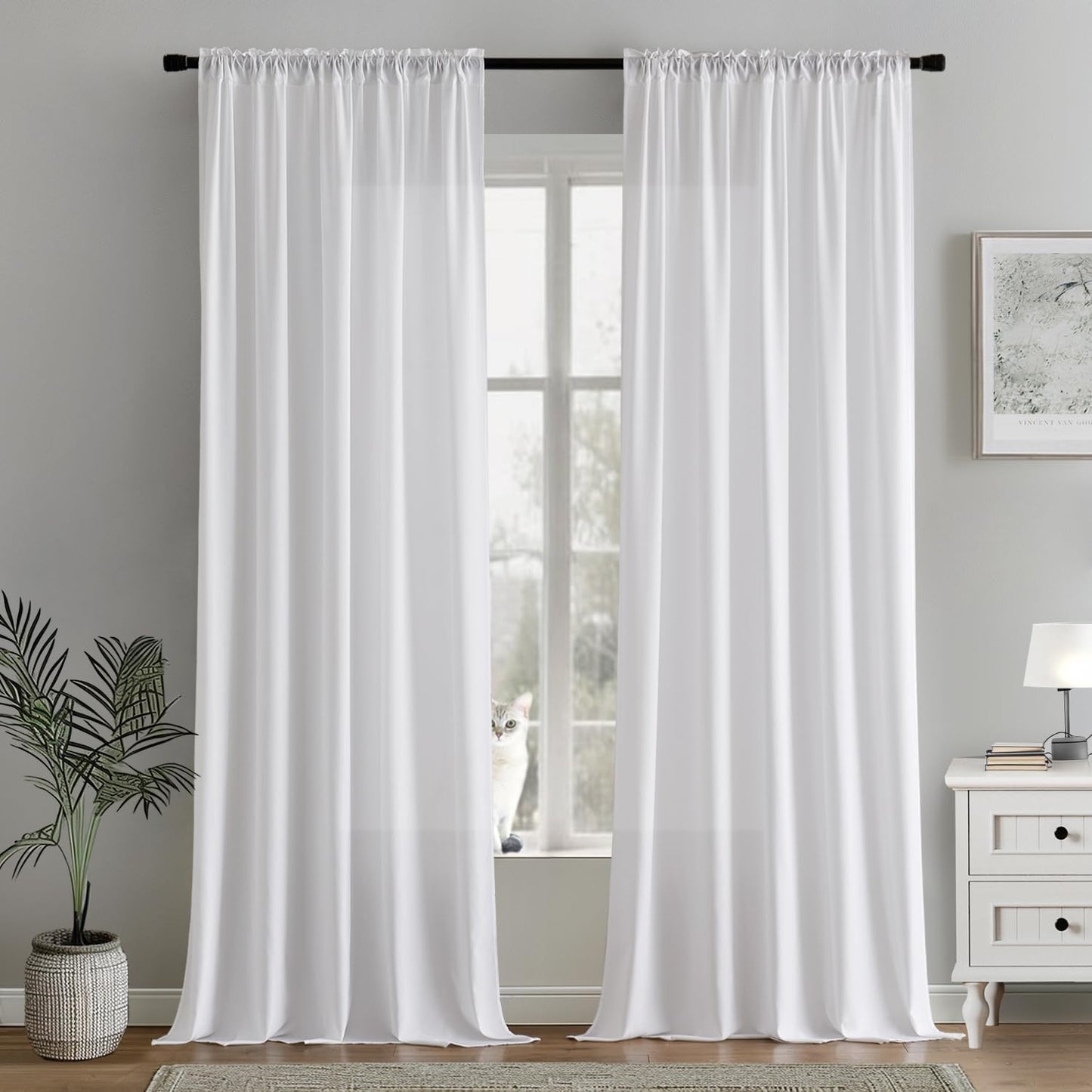 MIULEE White Privacy Sheer Curtains That Let Light in Non-See-Through Semi Sheer Curtains Light Filtering Window Curtain Drapes for Living Room Bedroom 42 X 92 Inches Long 2 Panels Set