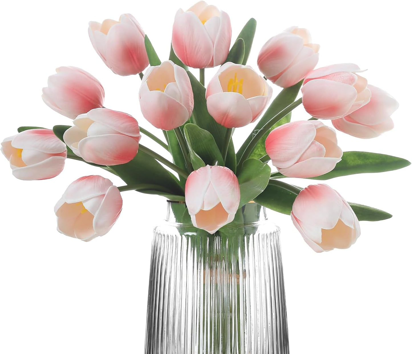 Light Pink Artificial Tulips, 2 Bundles 14Pcs, Fake Tulips Artificial Flowers, 2 x 2.4 Inch Large Flower Head Big Tulip, Easter Valentine's Day Mother's Day Home Decoration Flowers