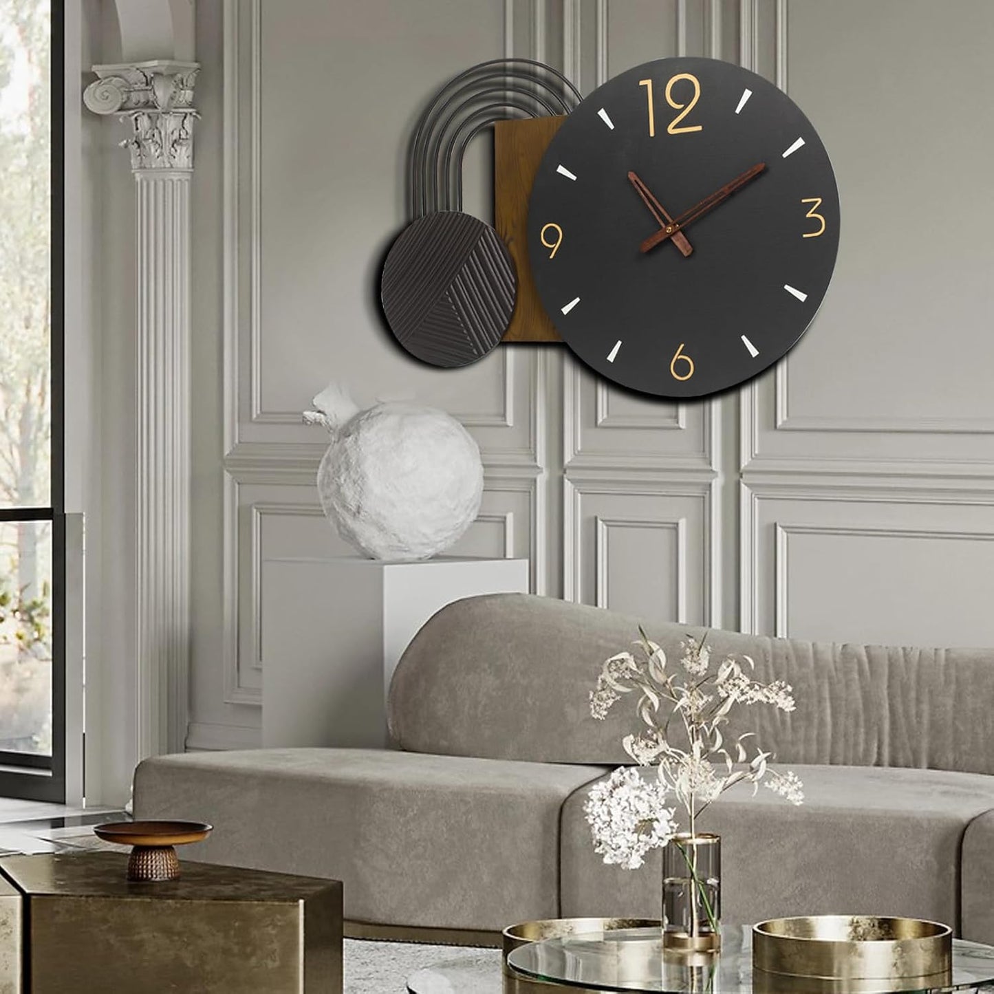 Wall Clock Modern Battery Operated Black Big Clocks Metal& Wood Retro Style Large Wall Watch Metal Walnut Dial Wall Clock Perfect for Modern Home,Office 26inchX18inch