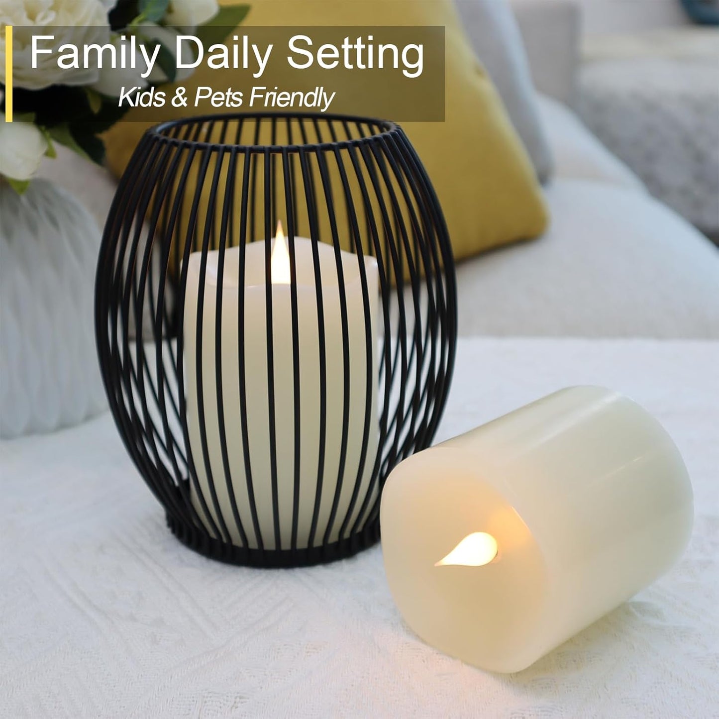 Flameless Candles Battery Operated with Remote Timer, 3D Moving Flame Flickering, Last 600+ Hours Battery Candles, 3" x 5" Ivory Real Wax Electric LED Candle for Wedding Party, Set of 2