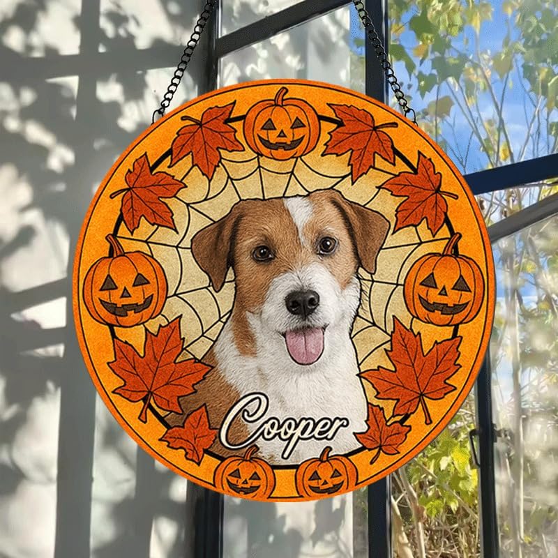 Personalized Halloween Dog Glass Window Hanging Ornament,Custom Pet Photo Ornament, Unique for Dog Lovers,Customized Pet Keepsake for Spooky Season, Fall Holiday Décor /2