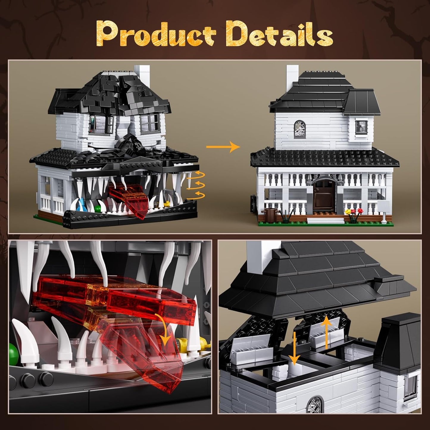 Monster House Building Block Set, Horror Haunted House Film Creative Toys Set with Light Compatible with Lego, Gift Decoration for Fans 12+ Boys Girls Adult in Halloween Birthday(750 PCS)