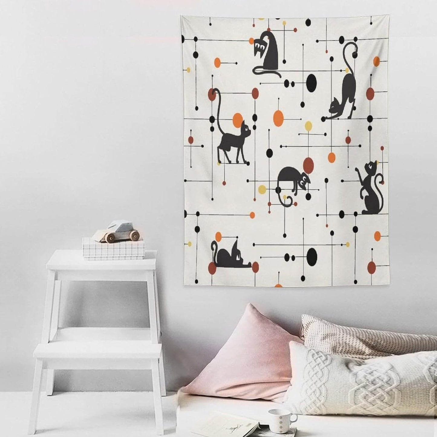 ICMOLYYENLO Abstract Cat Tapestry, Medieval Abstract Atomic Star Cat Vintage Home Wall Hanging Art Tapestry for Bedroom Living Room Dormitory 30x40 Inch