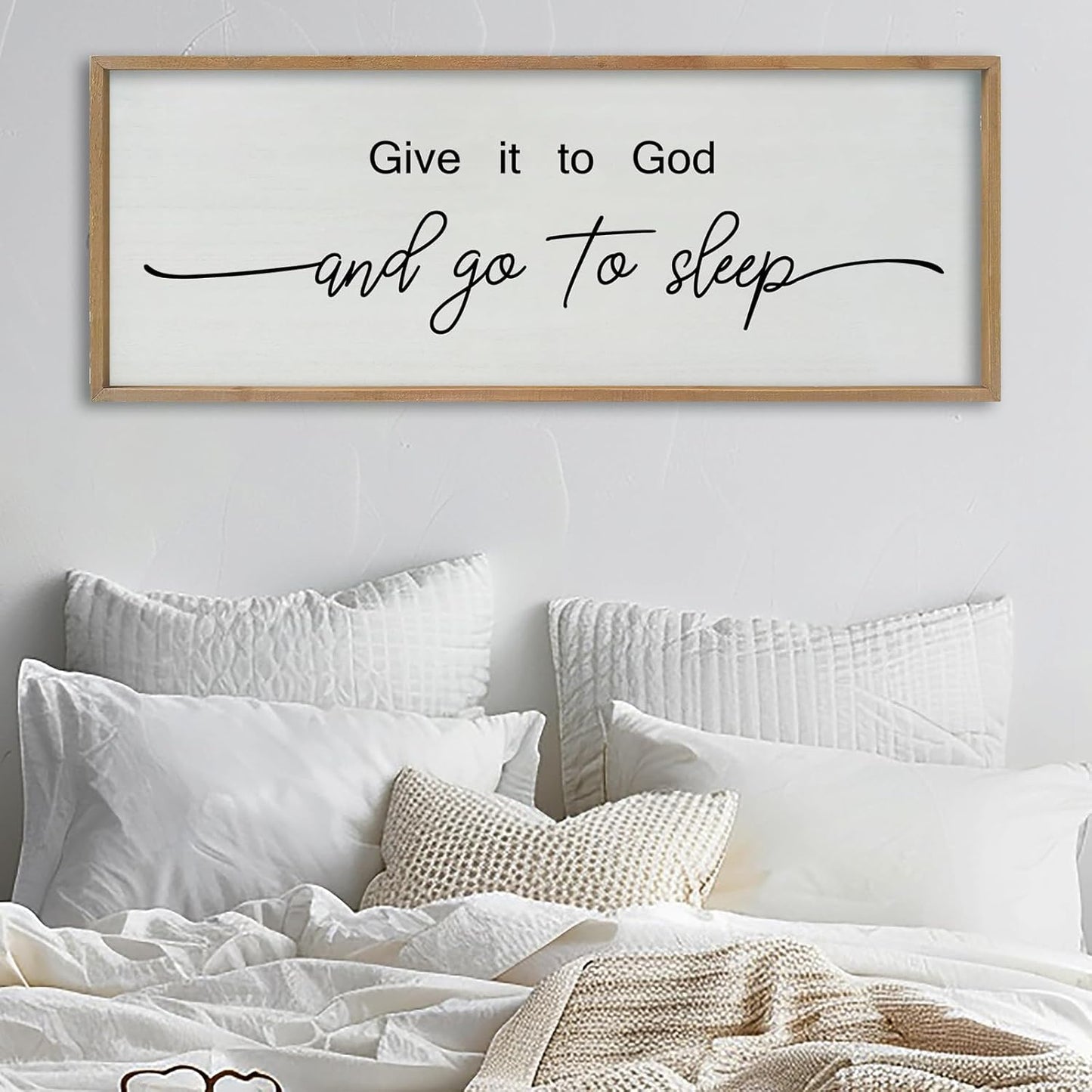 SRSZHIYUE Give It To God And Go to Sleep Sign Wall Decor 40"×15" for Master Bedroom Above Bed Guest Room Over Art Decoration (Wood)