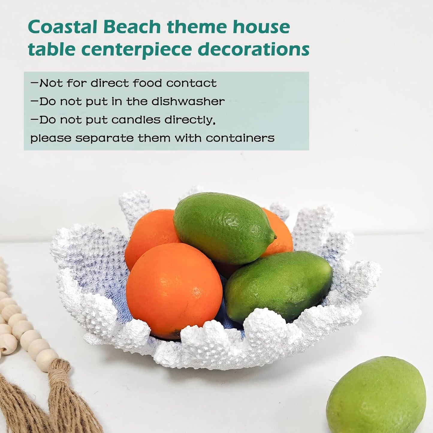 Santorini Blue Coral reef Textured Decorative Bowl,9.45" Medium Resin Decorative Centerpiece Bowl for Coastal Beach theme house table centerpiece decorations & Nautical decorations for coffee table