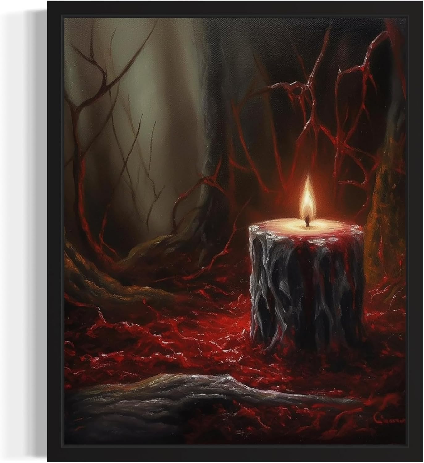 Gothic Candle Poster Art Print, Halloween Scary Vintage Wall Art Academia Spooky Painting Decoration for Horror Prints, Posters Bedroom Decor 89 (Gothic Candle, 8 x 10 inches, Black Frame)
