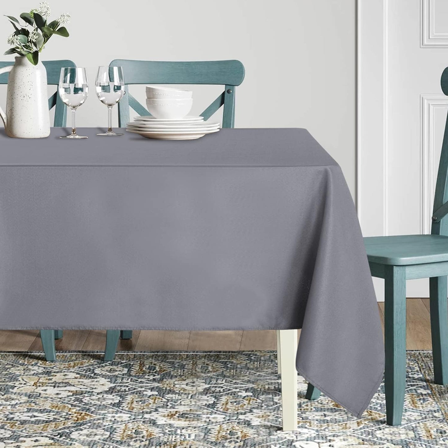 sancua Rectangle Tablecloth - 60 x 120 Inch - Stain and Wrinkle Resistant Washable Polyester Table Cloth, Decorative Fabric Table Cover for Dining Tables, Buffet Parties and Camping, Light Grey