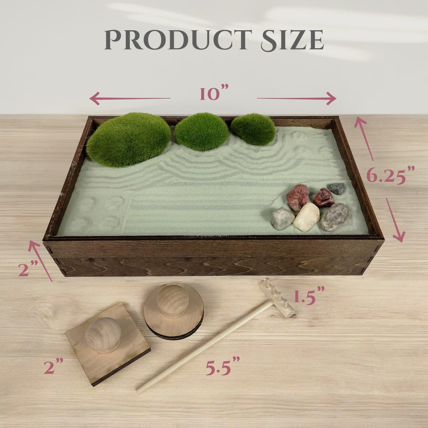 Wooden Stackable Zen Garden | Palo Verde Sand with Rake & Accessories | Minimalist Decor for Relaxation