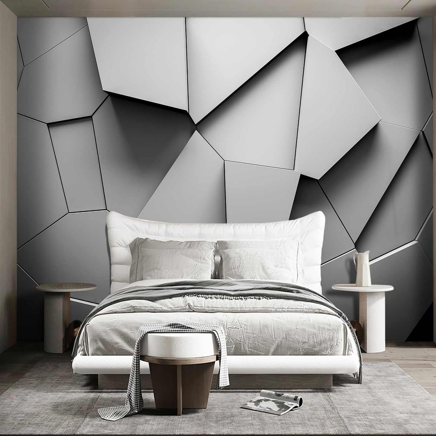 Grey Geometry wallpeper Living Room Bedroom Office Wall Mural - 137"x96"（Not Peel and Stick）