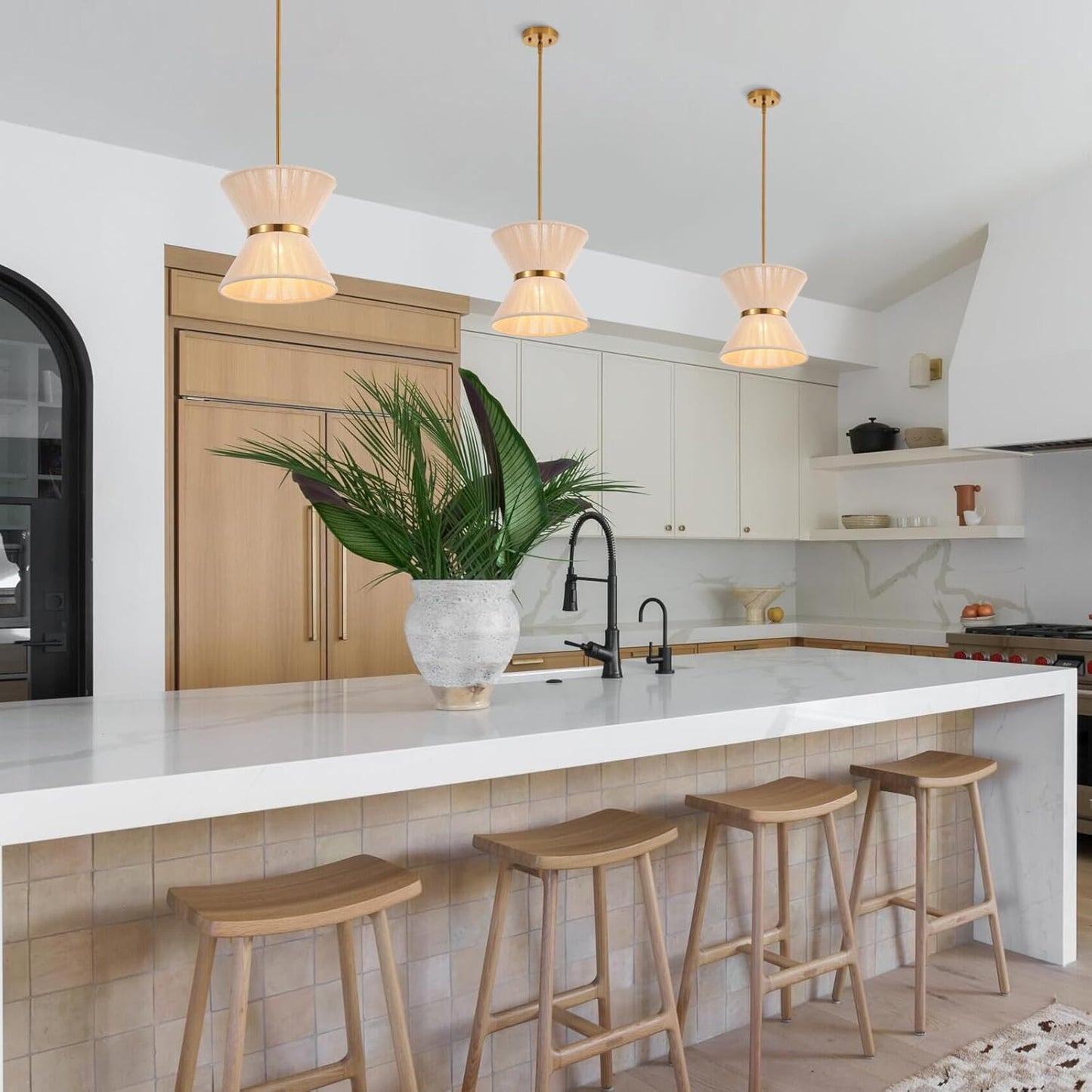 Hand Woven Boho Pendant Light Coastal Mini Modern Chandelier Adjustable Transitional Minimalist Pendant Lighting Fixtures for Kitchen Island Dining Room, White, Dia 12.2”, UL Listed