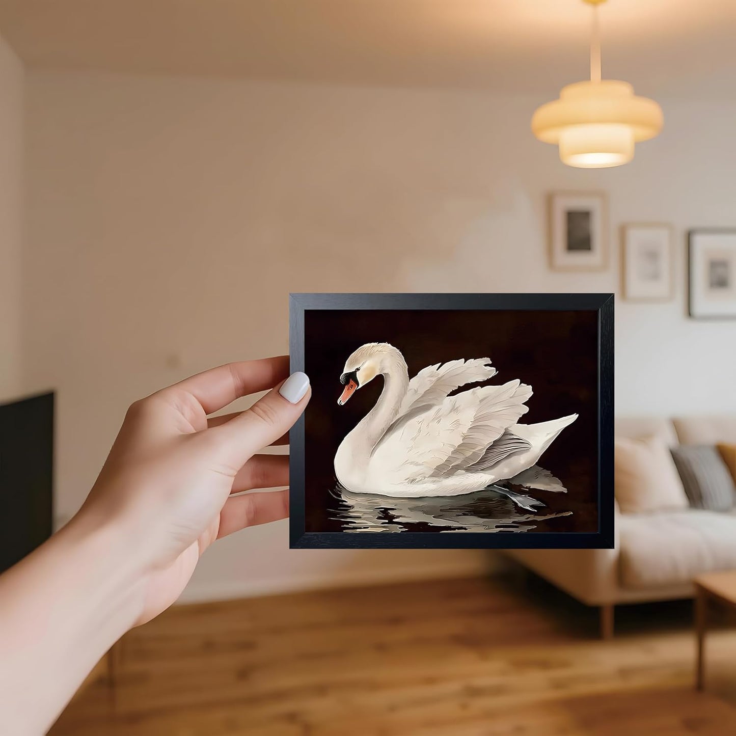 Black Wood Framed Wall Art Canvas Print Home Decor, Vintage Swan Aesthetic Wall Decor Photo, Classical Grace Swan Bathroom Prints Painting for Living Room Bedroom Office Decor 8x10 Inch