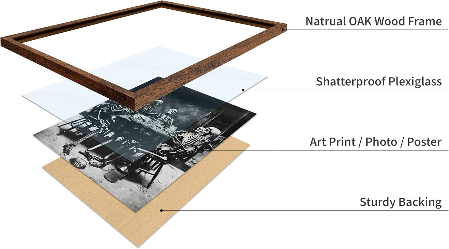 Poster Master Vintage Photograph Poster - Retro Daguerreotype Print - Gift for Artist, Friend - Skeletons Smoking at Table, Dinner Party, Goth - Wall Decor for Home, Dorm, 16x20 Brown Framed