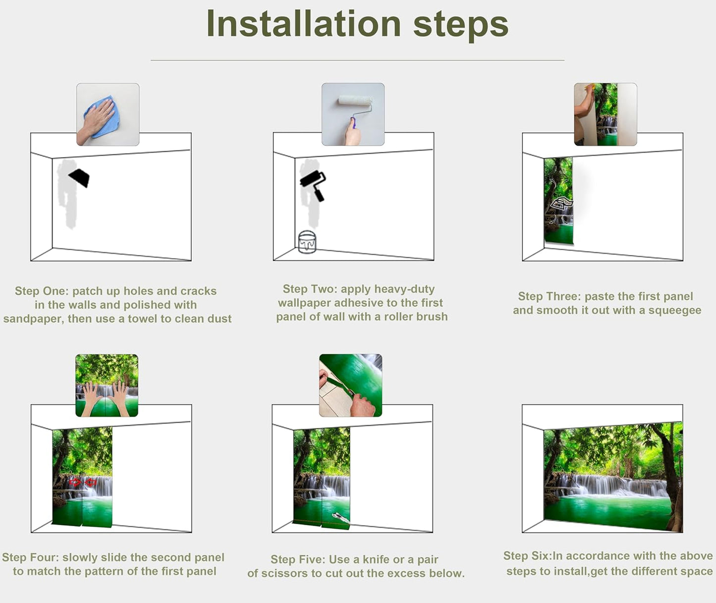 Green Landscape Wall Mural Nature Lake Waterfall Wallpaper Decor for Bedroom Living Room Bathroom (Not Peel n' Stick)