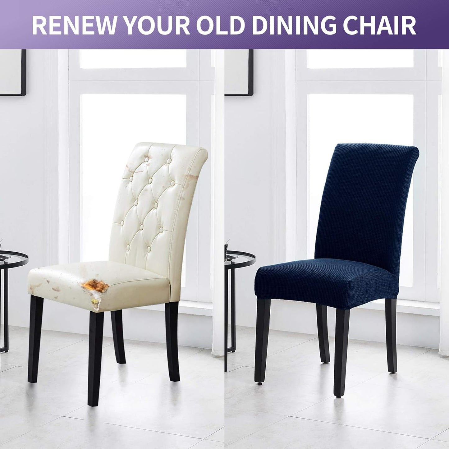 Joccun Chair Covers for Dining Room Set of 2,Dining Chair Slipcovers Stretch Dining Room Chair Covers Seat Protector,Washable Parsons Chair Cover for Home,Hotel,Banquet(Navy,2 Pack)