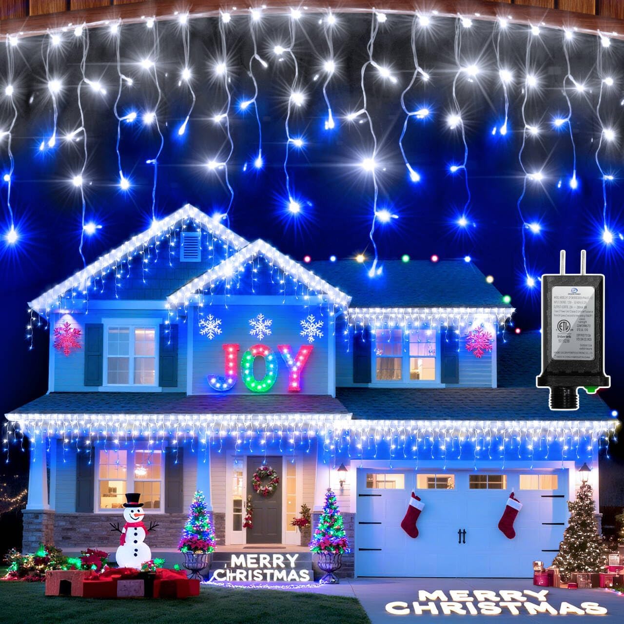 792 LED Icicle Lights, 82ft 8 Modes Fairy Hanging String Lights with Time Waterproof, Plug-in Christmas String Lights for Holiday Wedding Party Decorations, Blue & CoolWhite