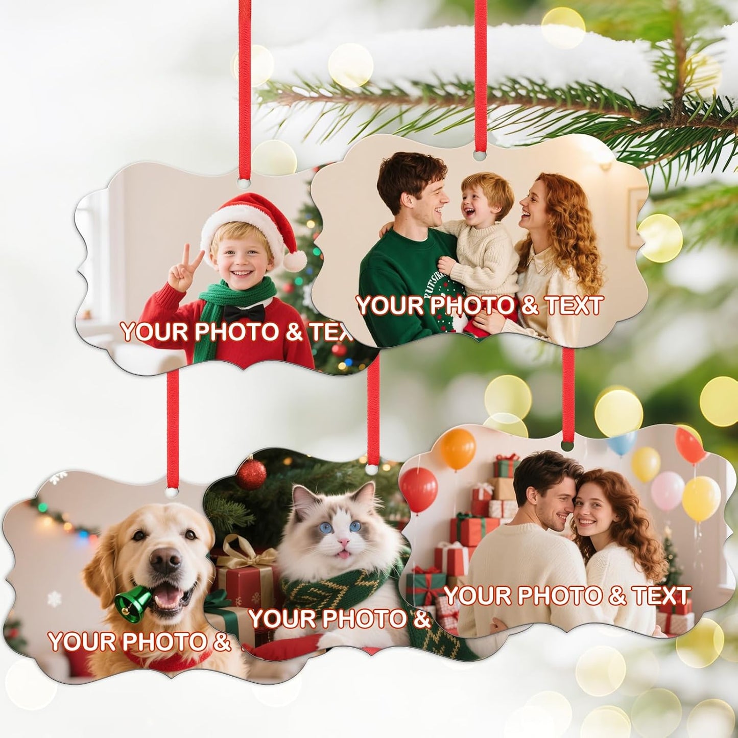 Personalized Photo Christmas Ornaments Double-Sided Metal Custom Picture Christmas Ornament 2024, Customized Xmas Tree Decorations Memorial Gifts for Kids Couples Family Friends Pet