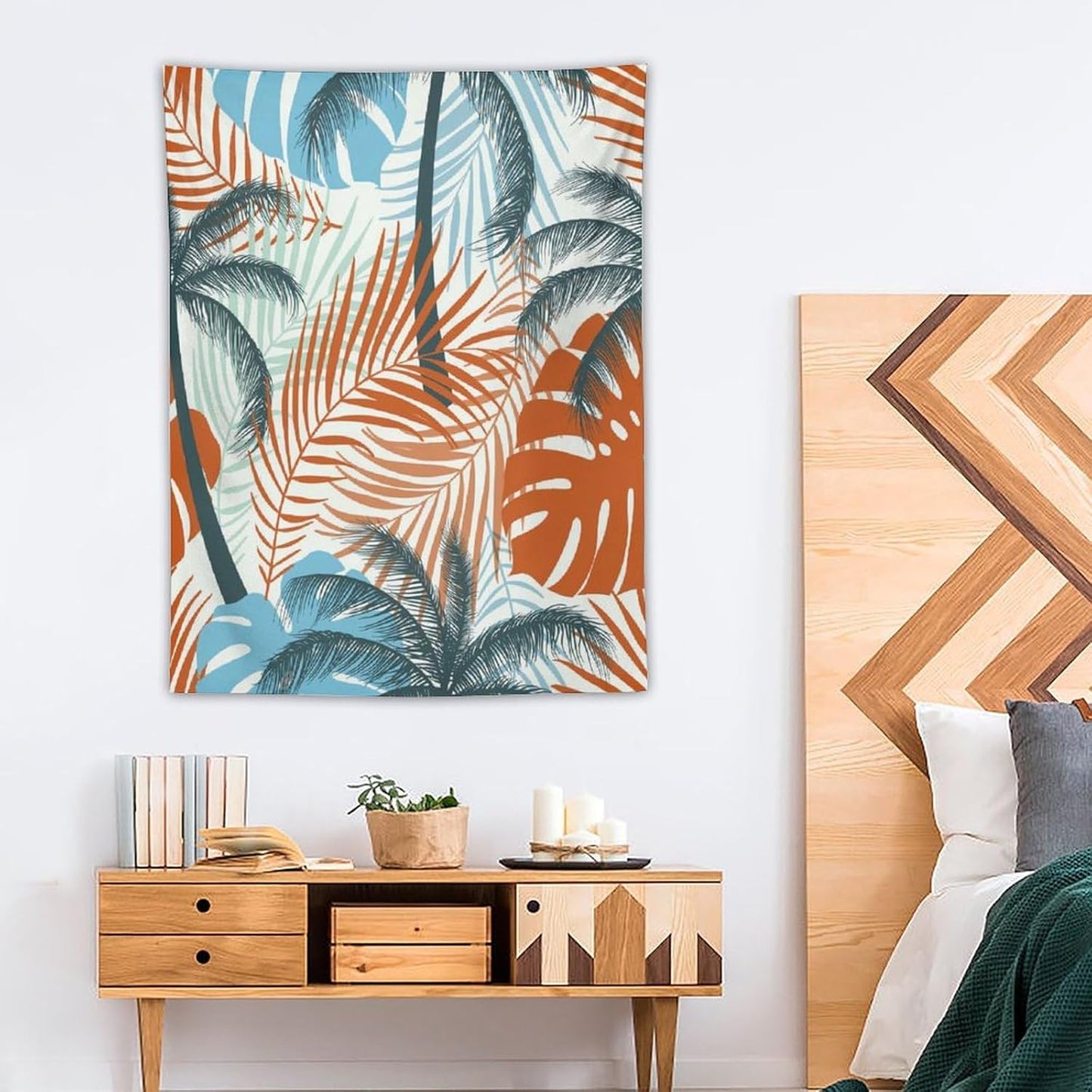 ICMOLYYENLO Palm Leaf Tapestry Wall Hanging, Tropical Leaves Plant Jungle Green Hawaiian Art Home Decor for Guest Bedroom Living Room Dormitory 50x60 Inch