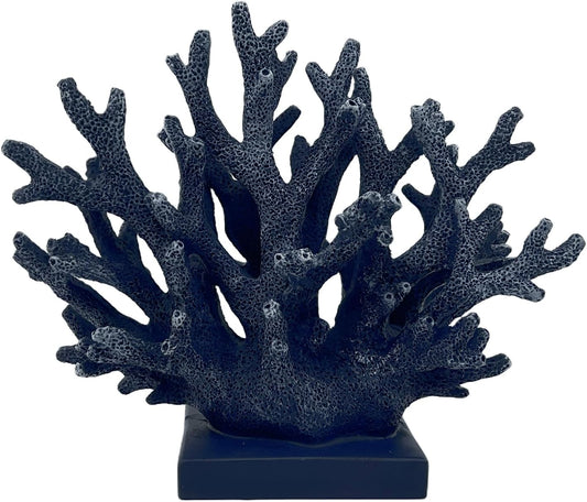 5.8" H Dark Blue Coral Decor - Resin Coral Statue, Nautical Decor for Home, Bedroom, Bathroom, Living Room, Ocean Themed Cabinet Shelf Tabletop Decoration