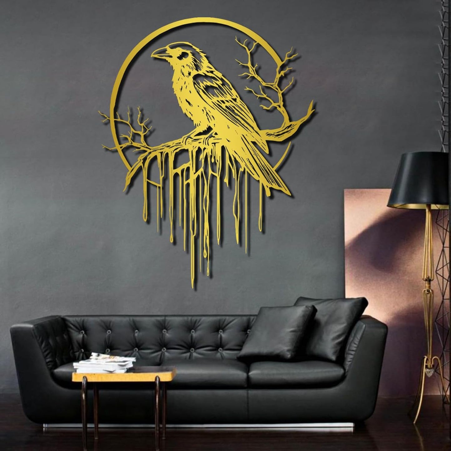 Crow Metal Wall Decor, Raven Wall Art, Large Gothic Raven Decor Hangings, Bird Wall Decor, Metal Tree Branch Decor, Ravens Sign, Raven Art for Living Room (Black, 39"x31" | 100x80cm, metal wall art)