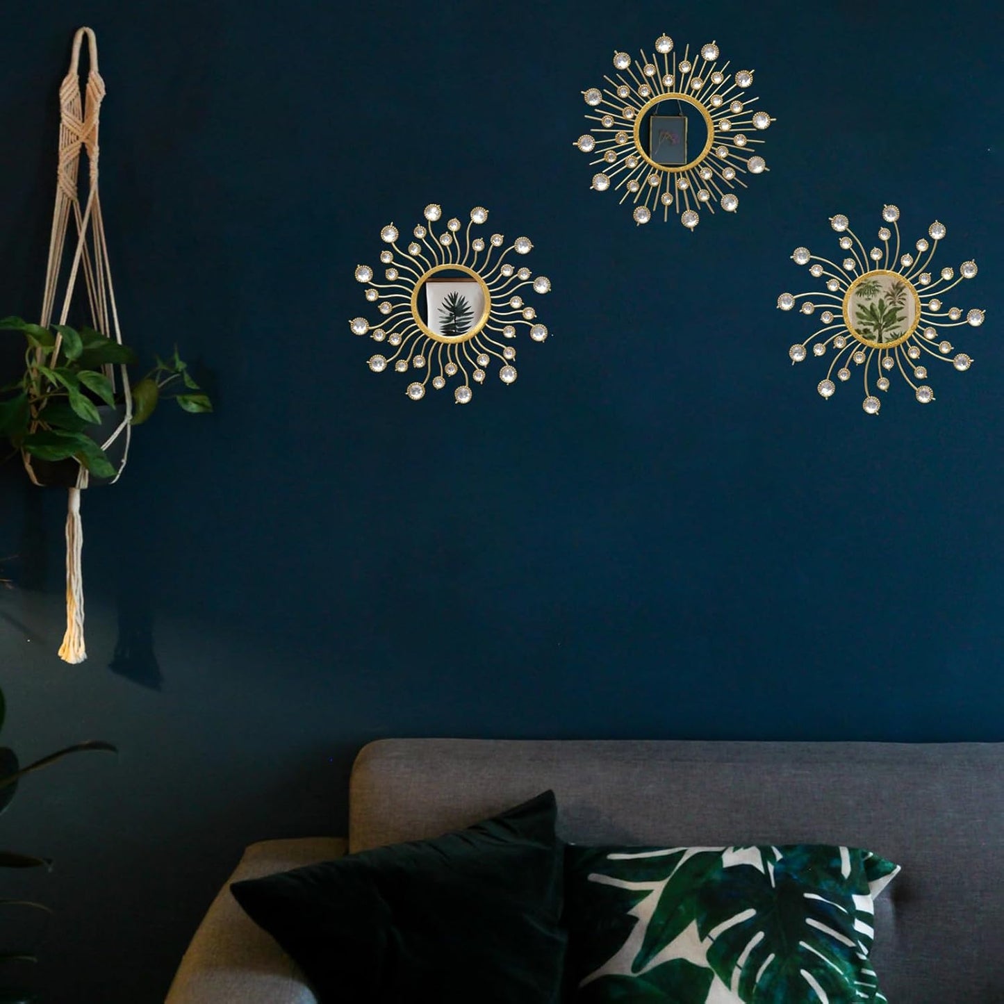 Mirror Wall Decor Wall Mirrors Decorative Sunburst Boho Mirror Gold Mirror Wall Art Metal Decor Mirror Hanging Living Room Bedroom Bathroom Set of 3