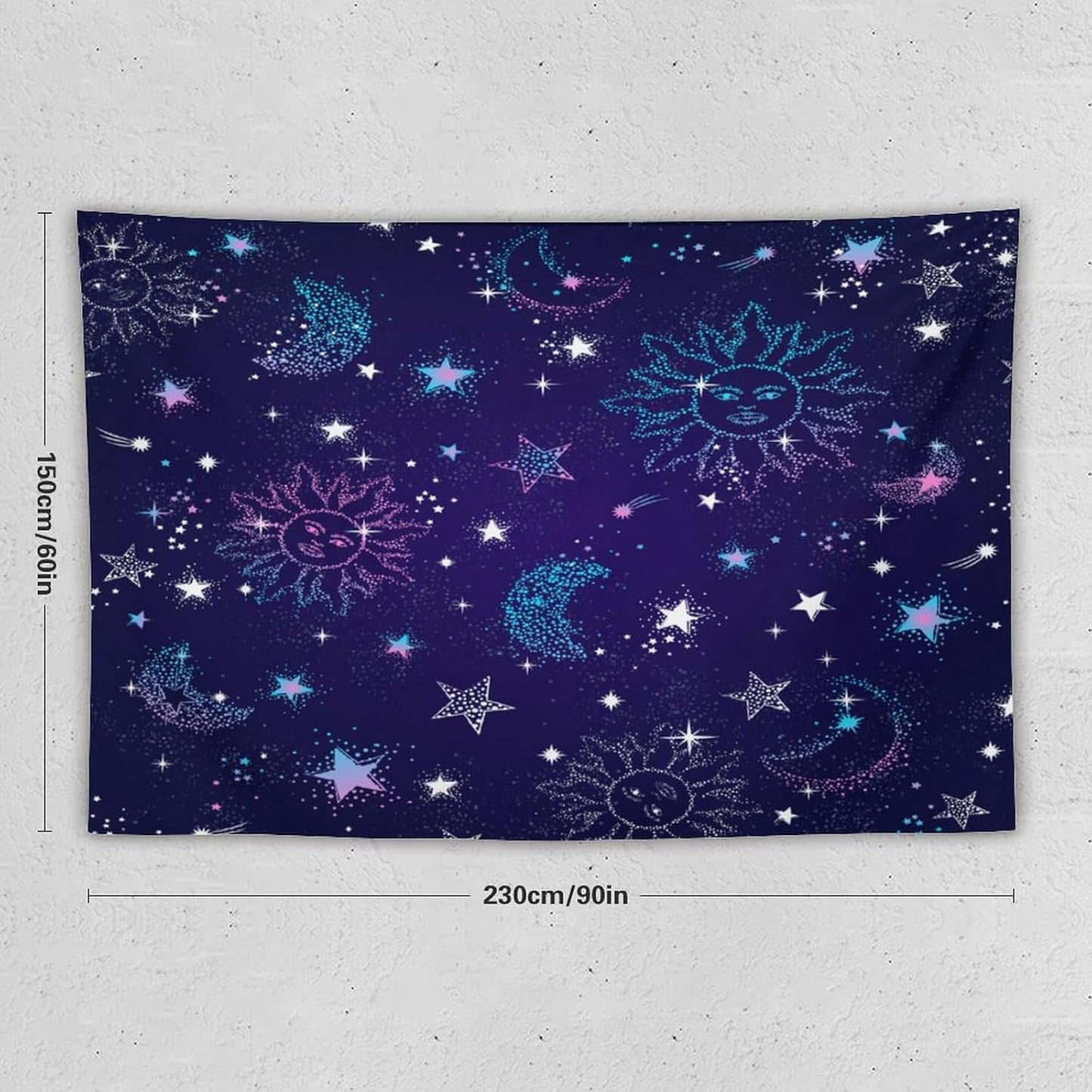 HZOHNAGO Boho Sun Moon Tapestry Purple Blue Sun Stars Galaxy Pattern Printed Wall Tapestry Wall Hanging for Bedroom Living Room Dorm 90" W x 60" H