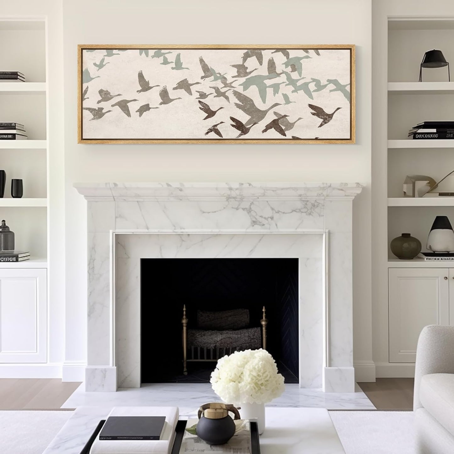 MUDECOR Large Framed Canvas Print Wall Art Wild Freedom Assorted Birds in Flight Antique Retro Fine Art Illustrations Decorative Colorful for Bedroom - 60"x20"