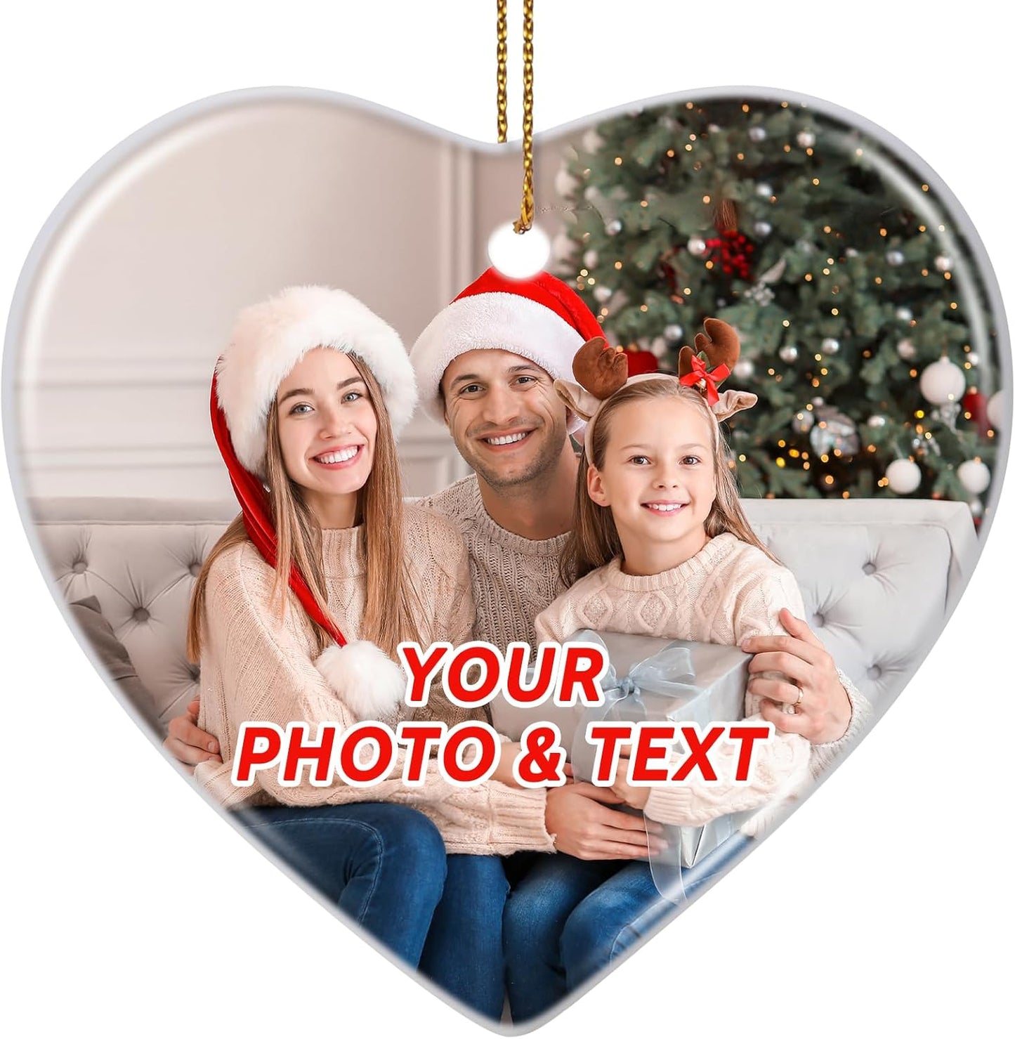 Personalized Christmas Ornaments 2025, Double-Side Custom Christmas Ornament, Heart Ceramic Photo Ornament Christmas Tree Decorations for Kids, Mom, Dad, Family, Loved One