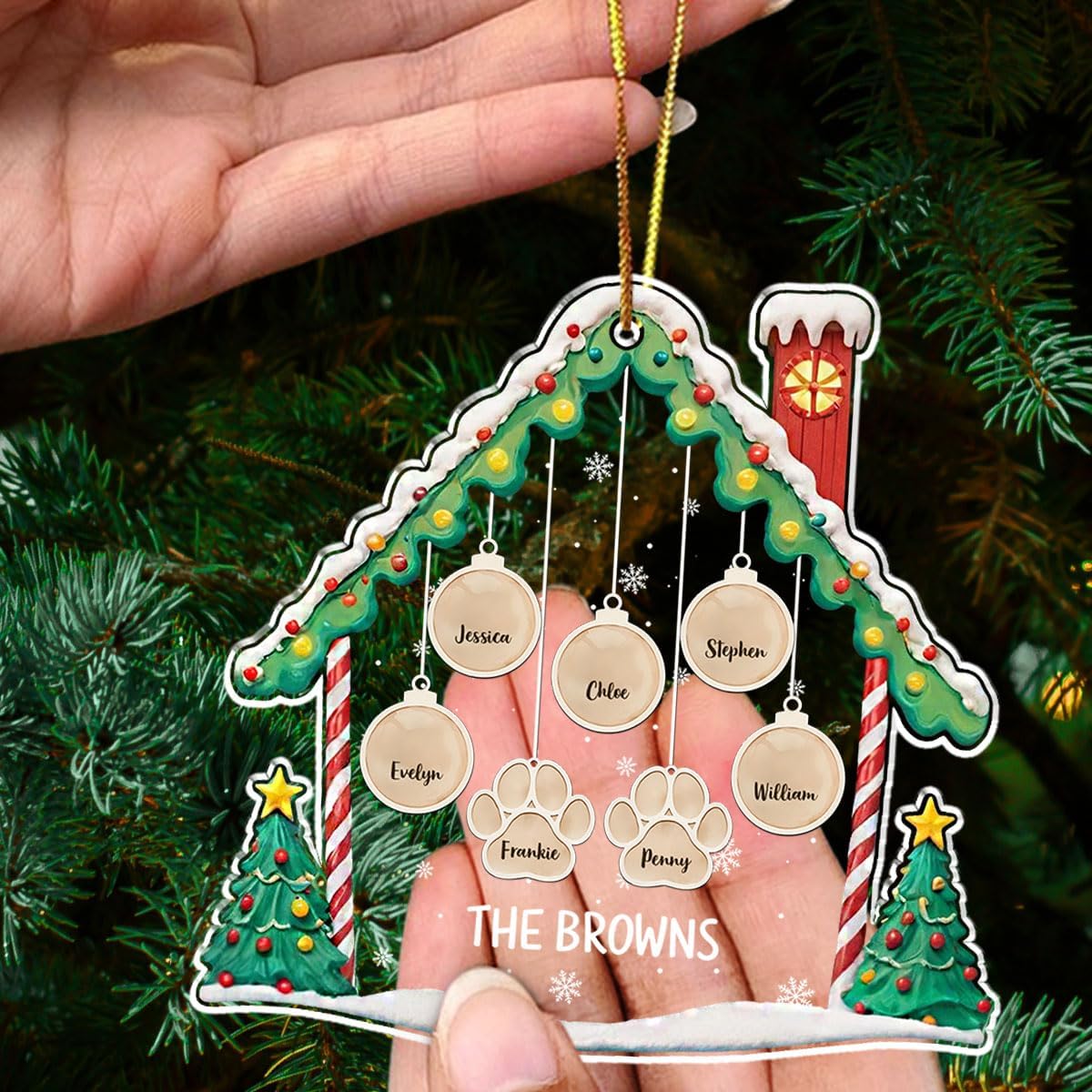 Personalized Family Christmas Acrylic Ornament 2024 - Custom Name Charms Family Members up to 10 People and Pets, Paw Charm Ornament Gifts for Family Tree Decoration (A02, 3 Names)