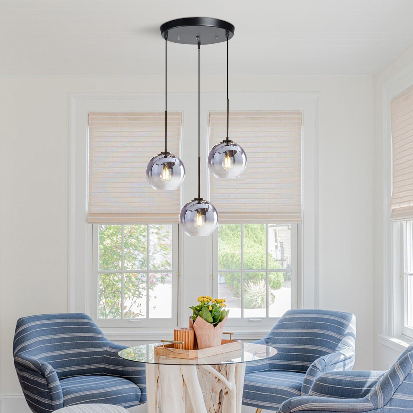 KCO Lighting 3 Pendant Light Fixtures Ceiling Hanging Large Glass Cluster Chandelier Nordic Mercury Glass Pendant Light Modern Cluster Pendant Light Fixture