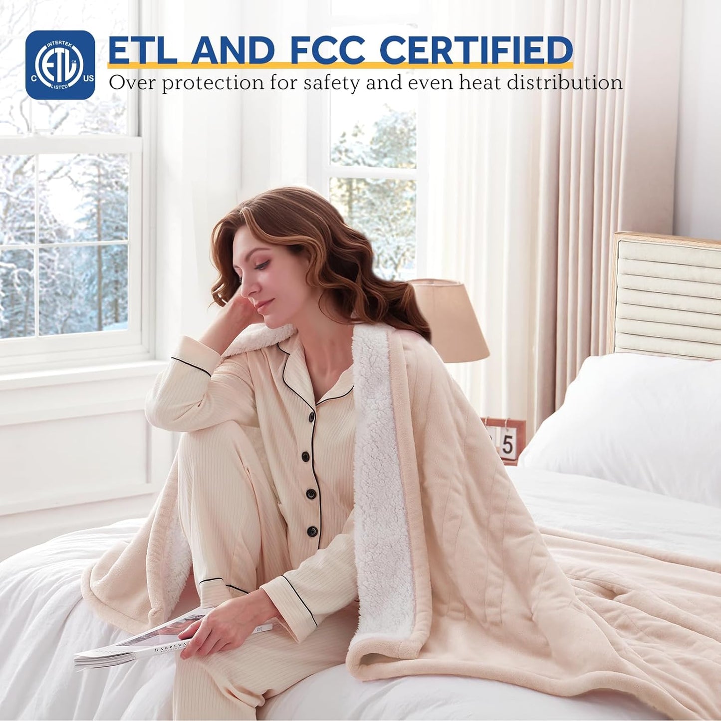 Sealy Electric Blanket Full Size 80"*84",Super Cozy Flannel to Sherpa Reversible Heated Blanket Full Size with 10 Heating Levels & 1-12 Hours Auto Off Overheating Protection Machine Washable, Beige