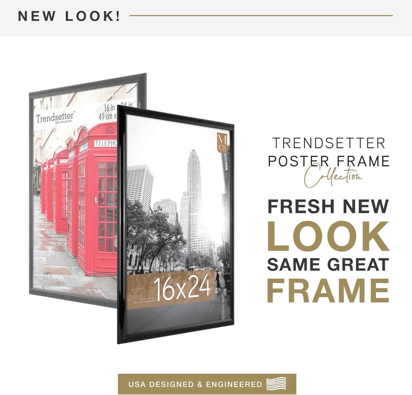 MCS Trendsetter 16x24 Poster Frame Black High-Gloss, Vertical & Horizontal Wall Hanging Large Picture Frame for Photos, Posters & Art Prints (2-Pack)