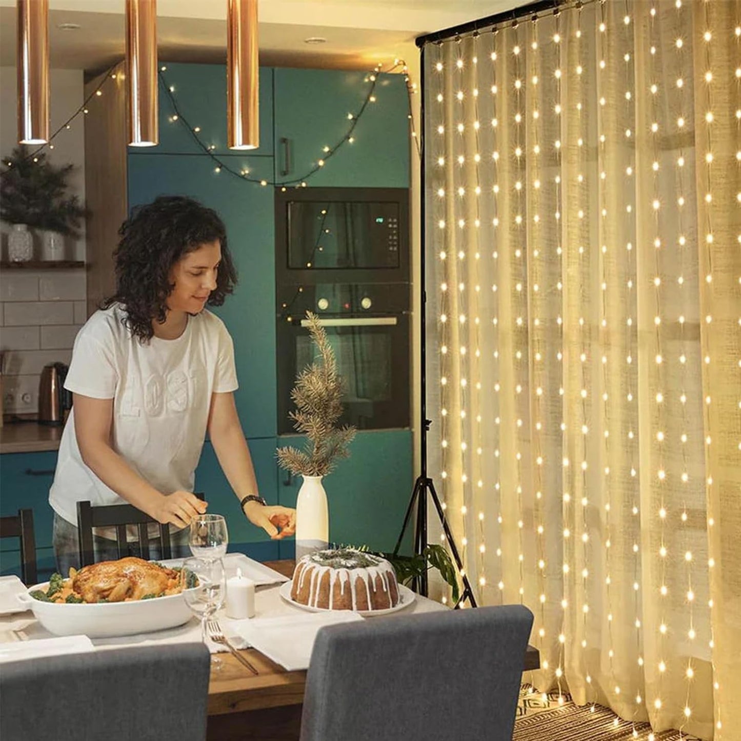 echosari 600 LED Curtain Lights Plug in, 20Ft x 10Ft Connectable Dual Color Changing Fairy Lights Curtain Outdoor Waterproof for Bedroom Backdrop Wedding (Warm White & Multicolor)