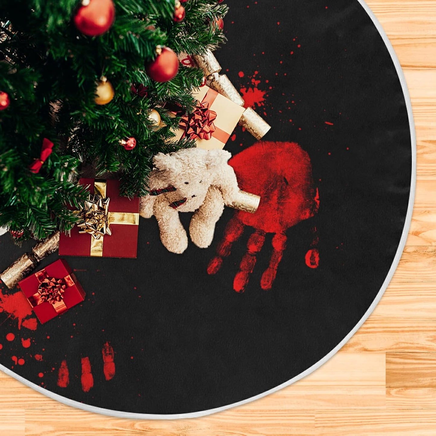 Halloween Bloody Hand Paw Spooky Tree Skirt, Seasonal Tree Mat Holiday Party Supplies Ornaments Indoor Outdoor Decorations for Tabletop Trees 35.4 Inches