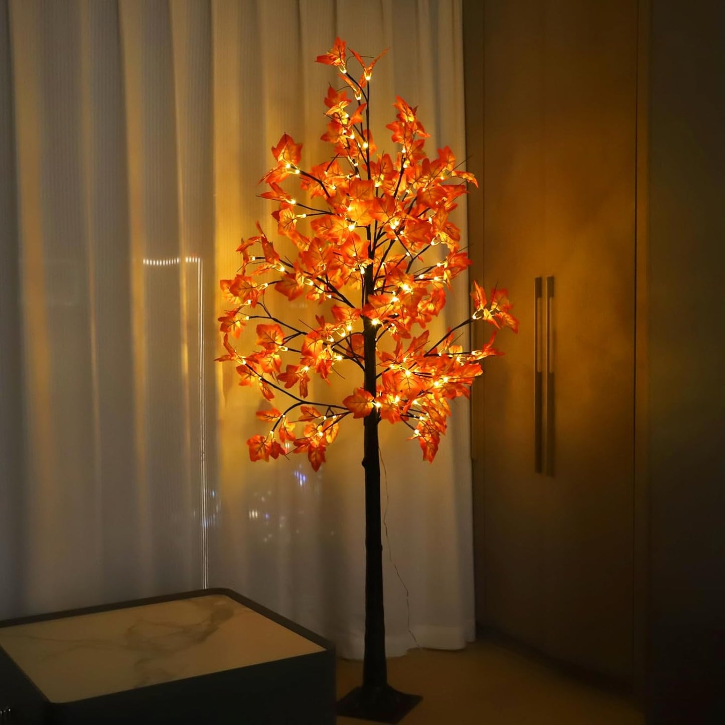 2 Pack 6FT 240LED Fall Lighted Maple Orange Tree Lights Thanksgiving Decoration Artificial Tree Lights USB Powered DIY Table Light for Desktop Autumn Harvest Party Indoor Ourdoor Decor