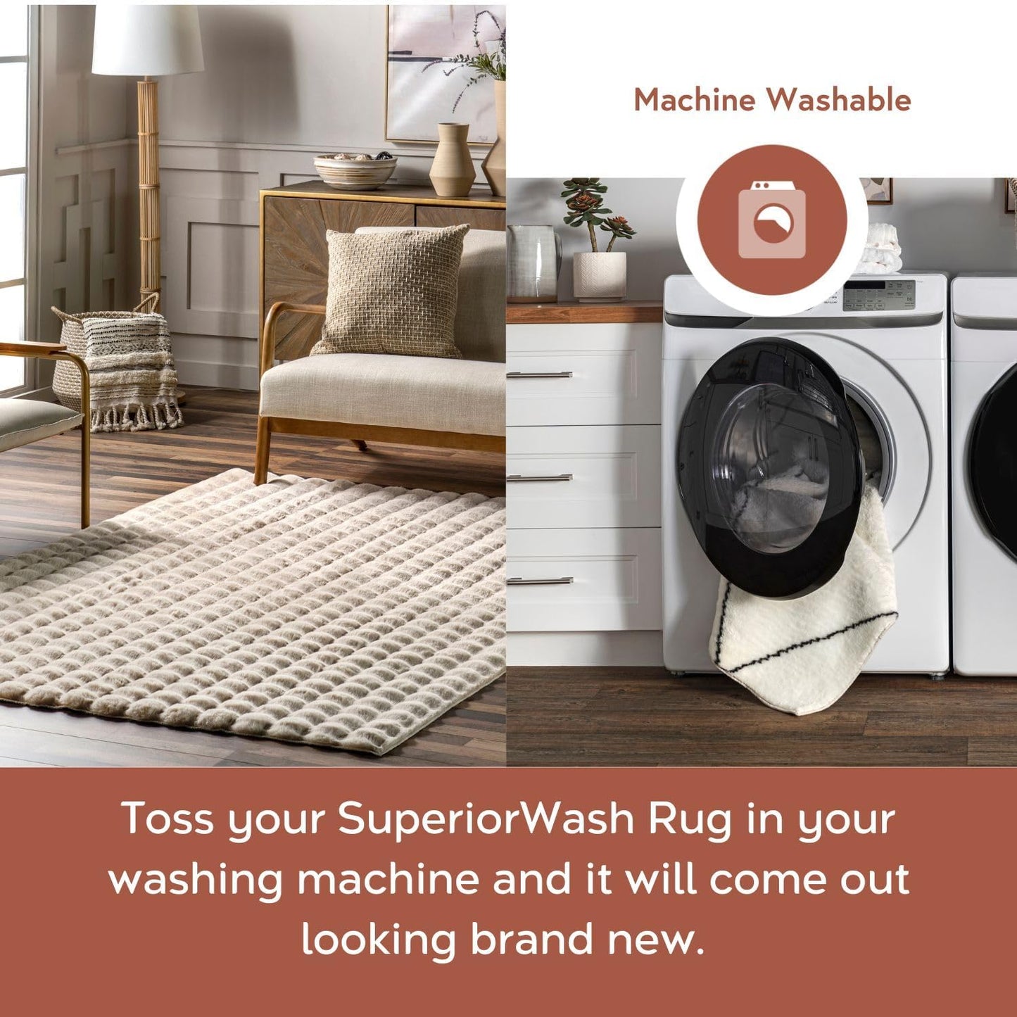 nuLOOM Jeni Solid Faux Rabbit Machine Washable Accent Rug, 2x3, Beige