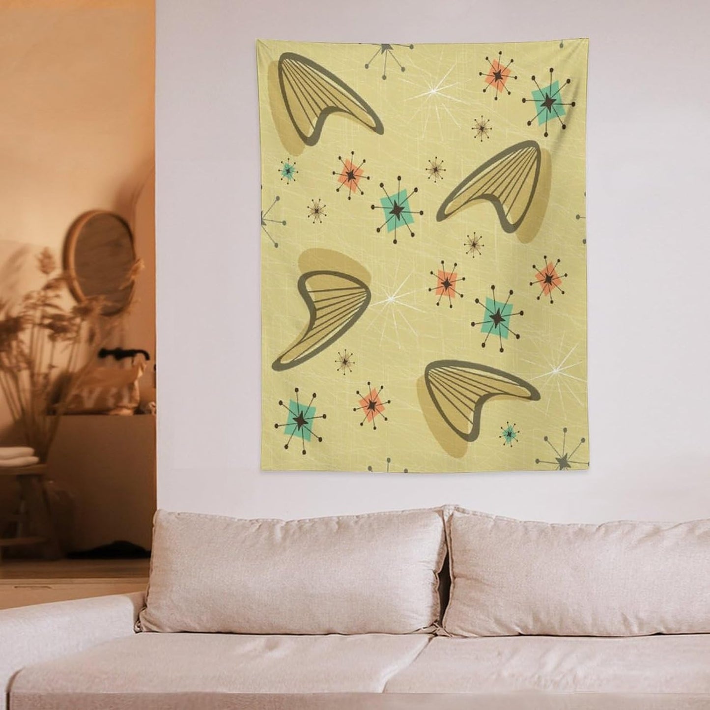 ICMOLYYENLO Boho Medieval Cat Tapestry, Abstract Atomic Starburst Geometric Aesthetic Art Wall Hanging For Bedroom Living Room Dormitory 60x60 Inches