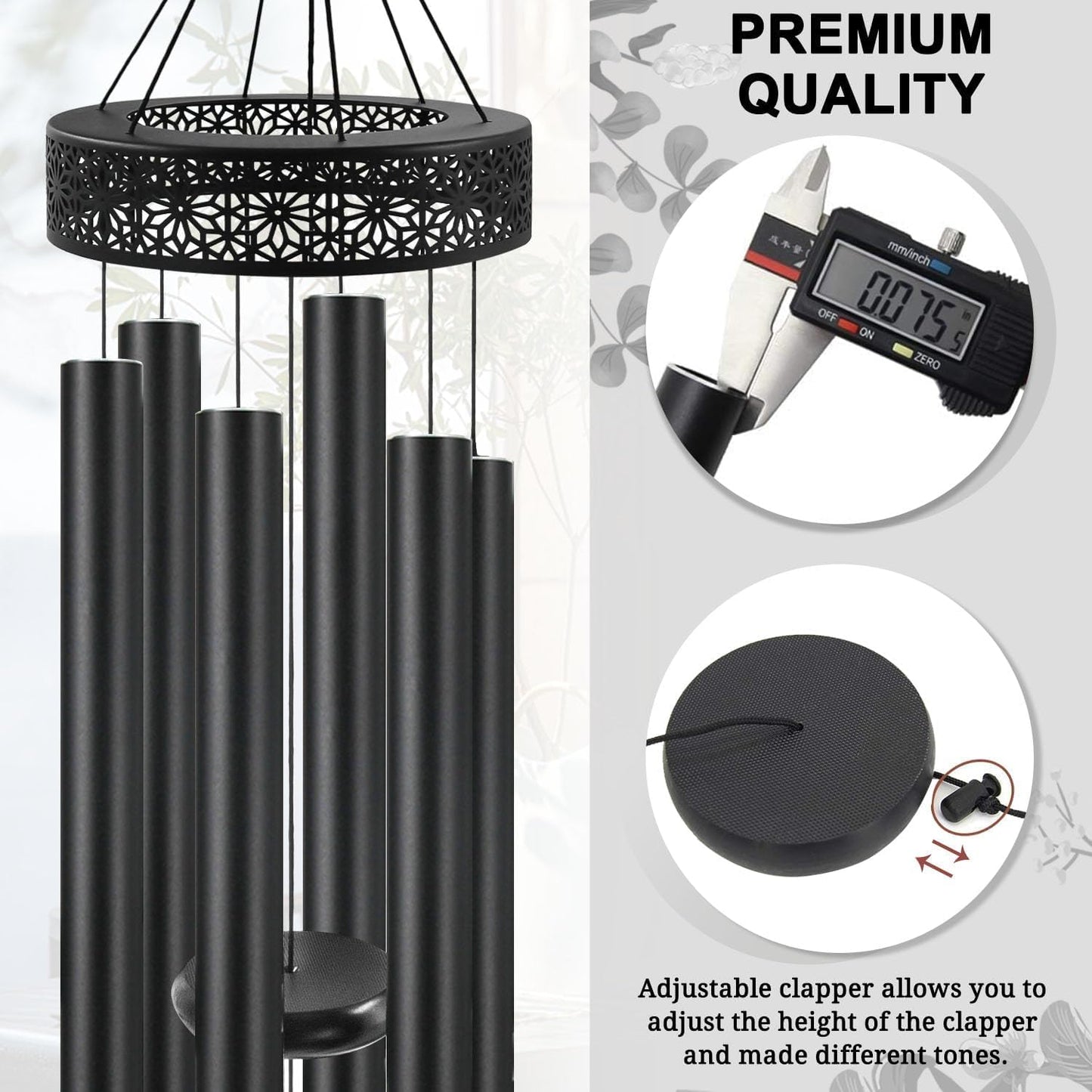 ASTARIN 48'' Wind Chimes for Outside Deep Tone - Large Windchimes with 6 Heavy Tubes, Outdoor Memorial Chimes Outdoor for Garden Hanging Décor,Sympathy Gifts，Black