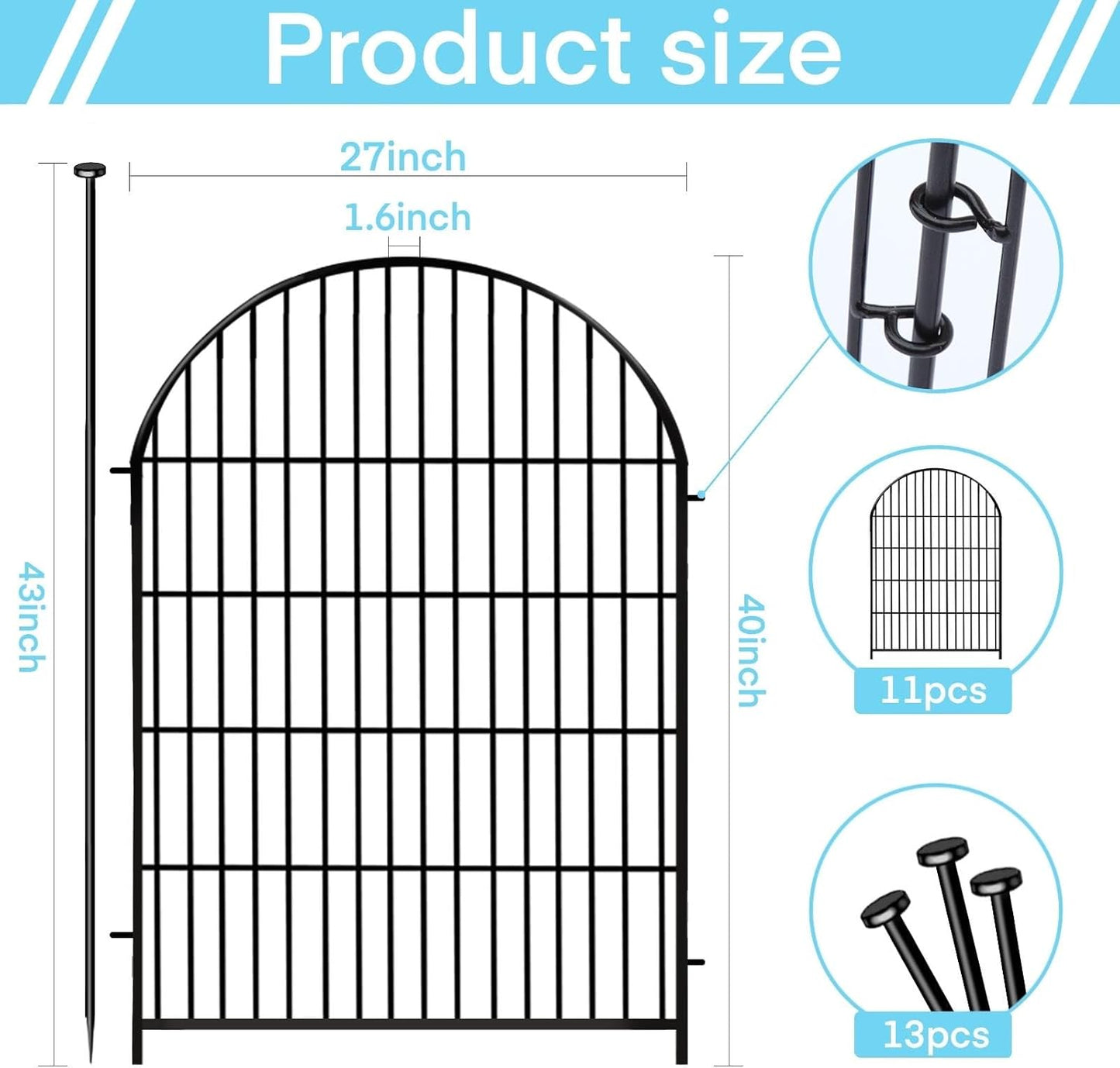 Tall Garden Fence with Gate 40 in(H)x26.2 Ft(L), 12 Panels Dog Fence Outdoor for Yard, No Dig Garden Fence Border,Heavy Duty Metal Temporary Rabbit Dog Fences Animal Barrier for Outdoor Yard