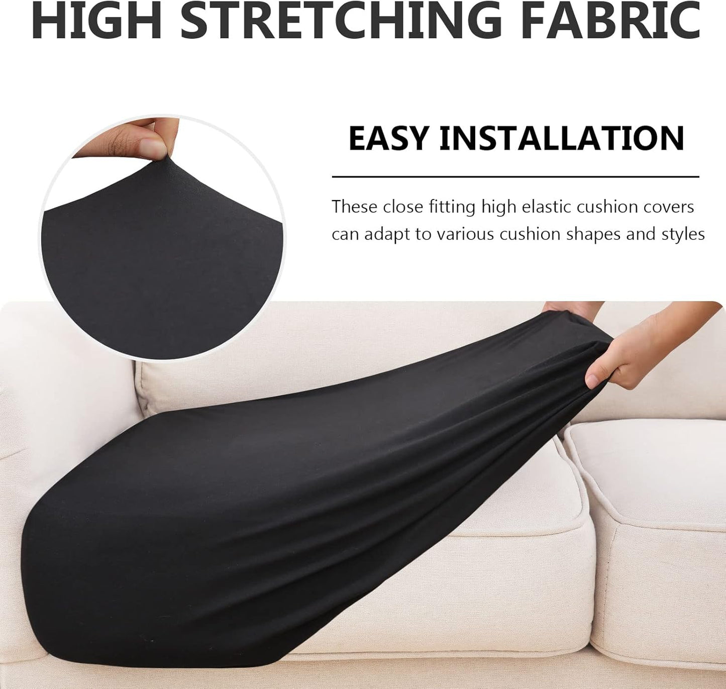 hyha Waterproof Couch Cushion Covers, Stretch Sofa Couch Seat Slipcover for Dog Washable, Non-Slip Waterproof Outdoor Cushion Covers for Patio Furniture Replacement (3 Pieces, Black)