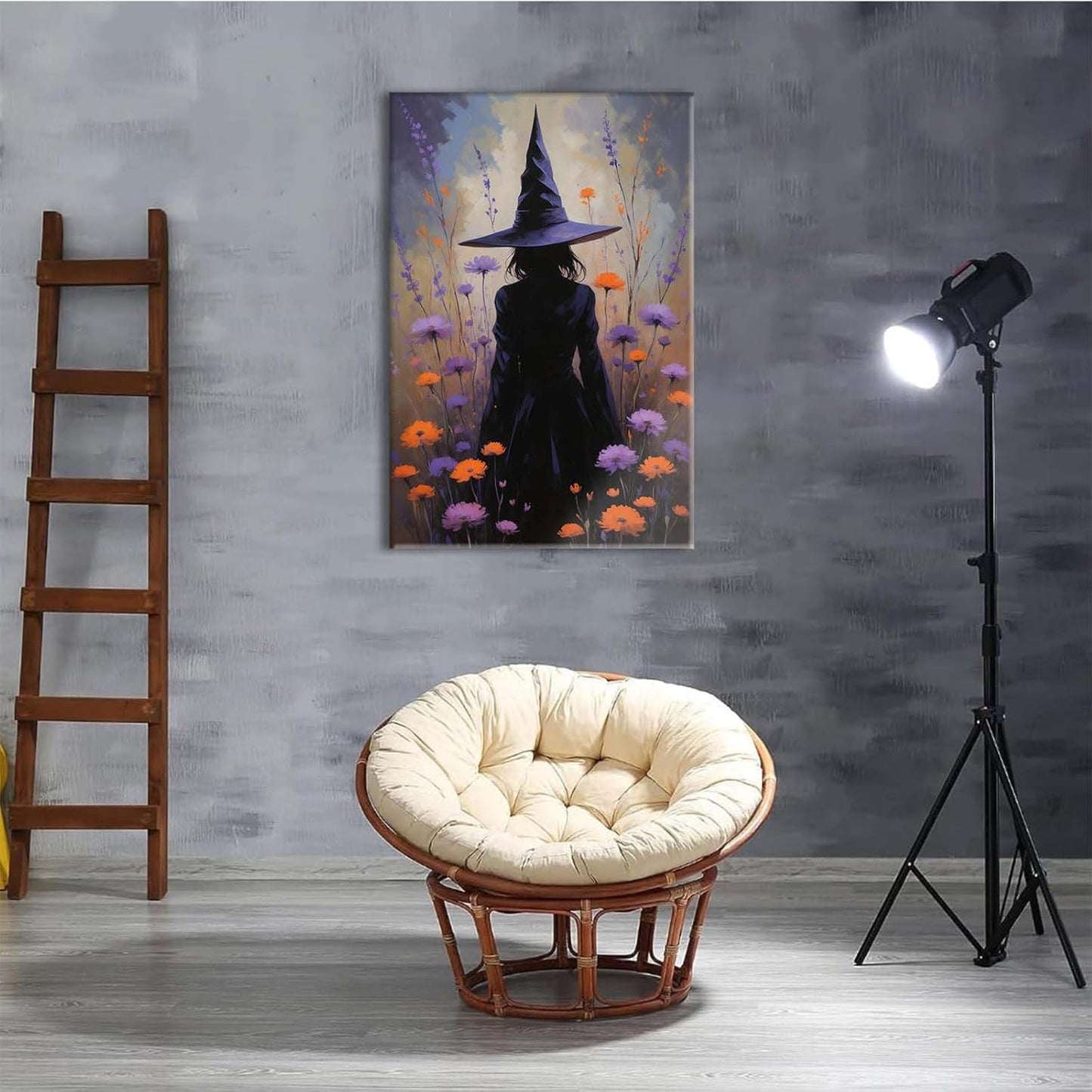 JFHCQJPK Country wildflower witch canvas print halloween mashup art witch purple decoration bohemian elegant art poster32x48in Frameless
