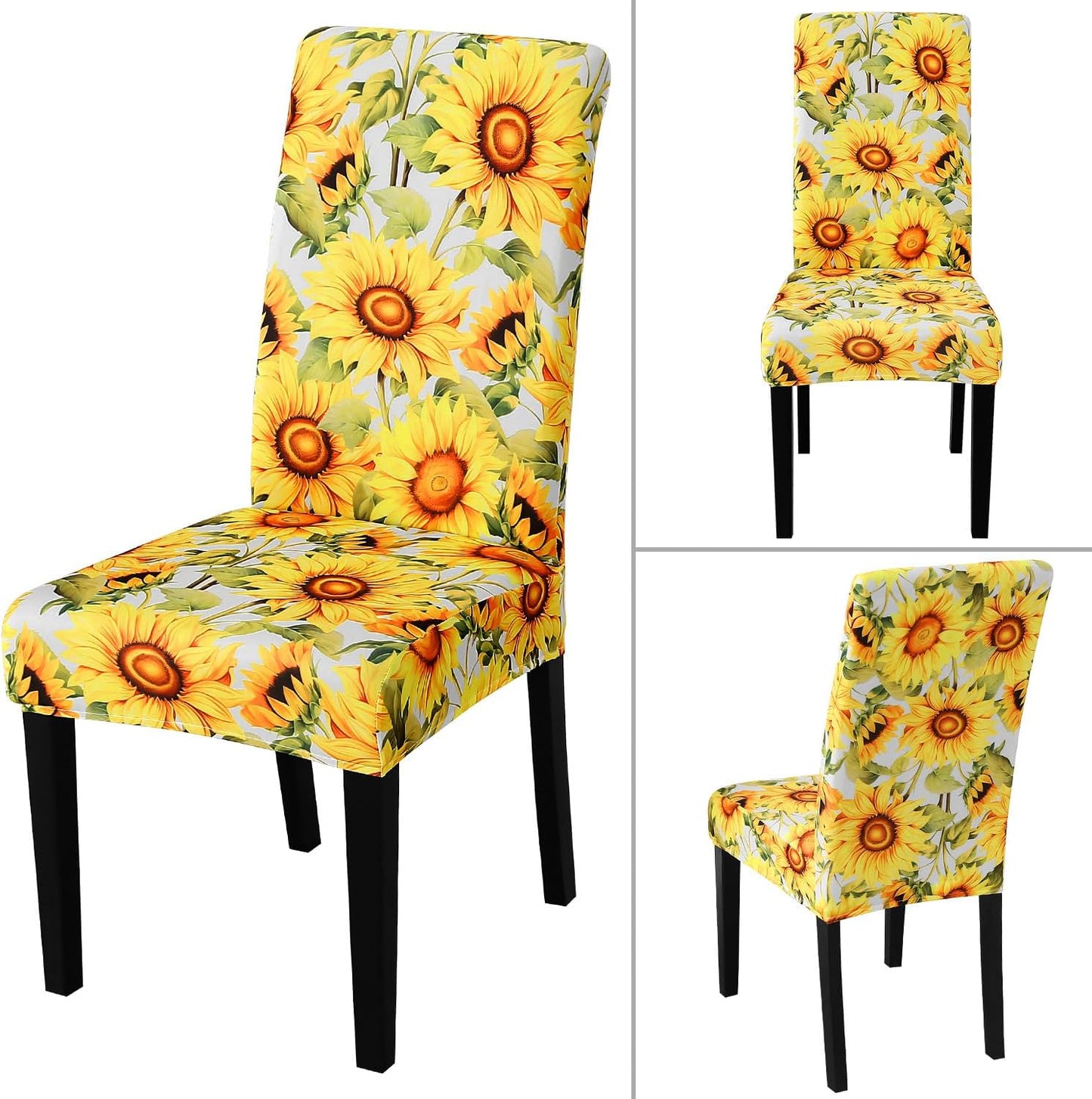 JQinHome Pattern Chair Covers for Dining Room Set of 4, High Stretch Removable Washable Parsons Chair Slipcover for Home Party Hotel Wedding Ceremony (Sunflower,4PCS)