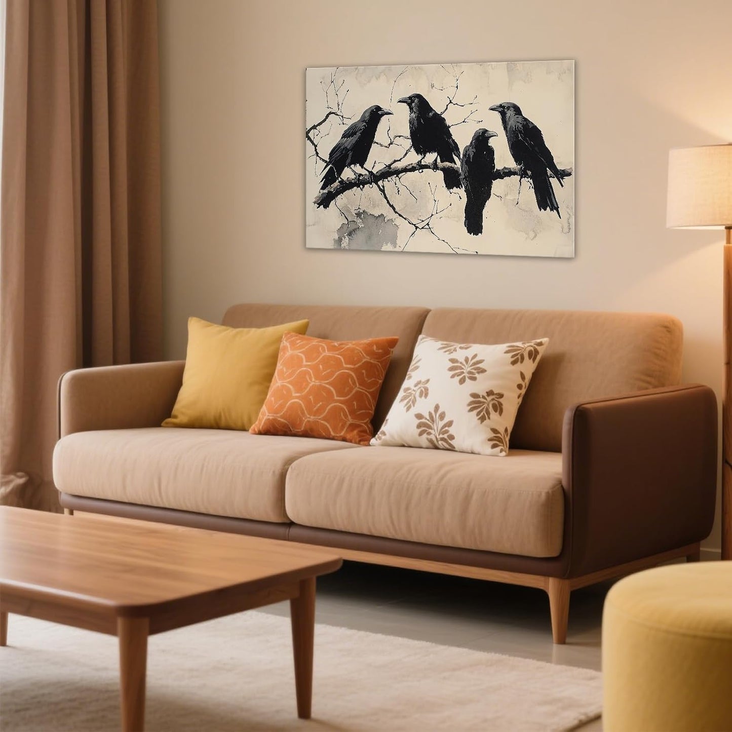 OAAPITI Birds Canvas Wall Art Black Couple Crow Picture Print Vintage Gothic Raven Artwork for Living Room Halloween Home Wall Decor(Artwork-9,20"x30")