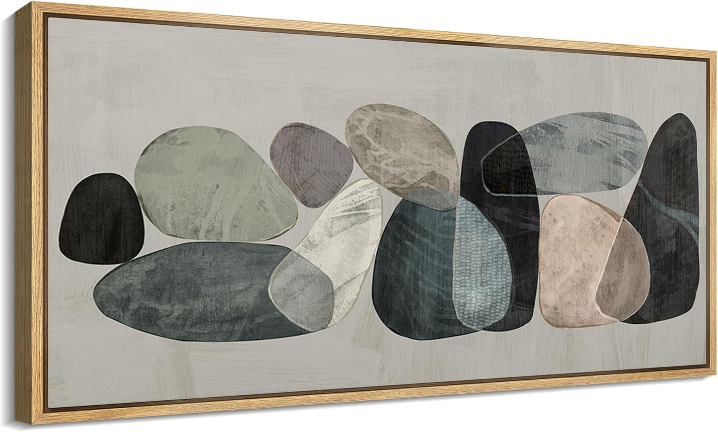 MUDECOR Extra Large Framed Canvas Print Wall Art Abstract Elegance Contemporary Stone Shapes Illustrations Antique Retro Fine Art Illustrations Decorative Colorful for Bedroom - 60"x30"