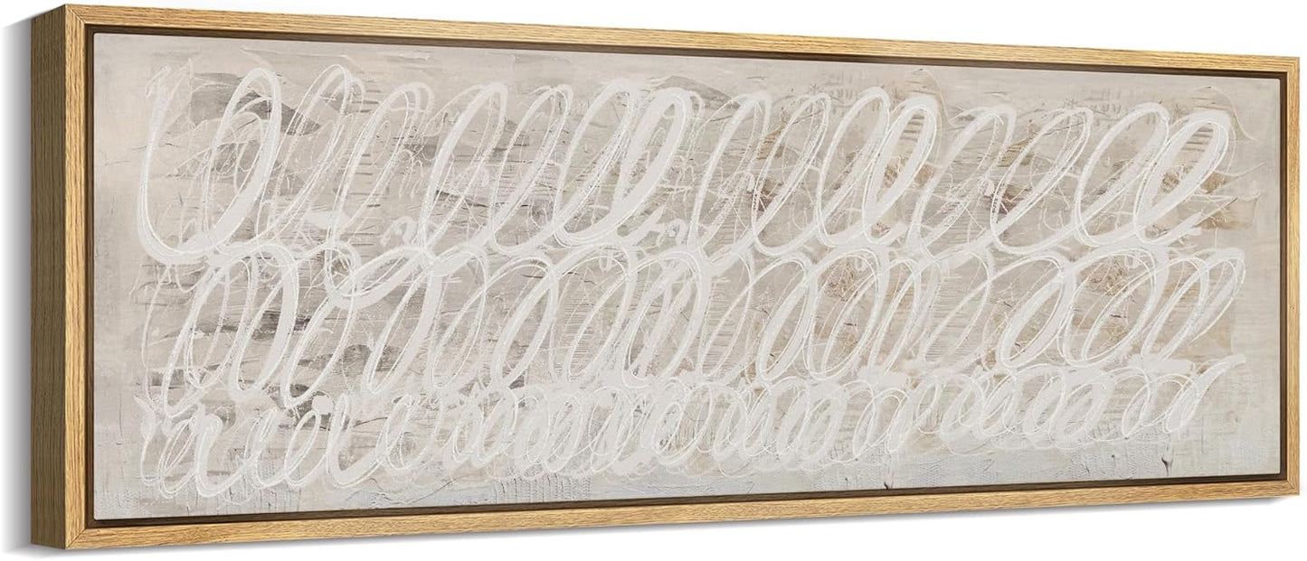 MUDECOR Large Framed Canvas Print Wall Art White Abstract Calligraphy Antique Retro Fine Art Illustrations Decorative Colorful for Bedroom - 60"x20"