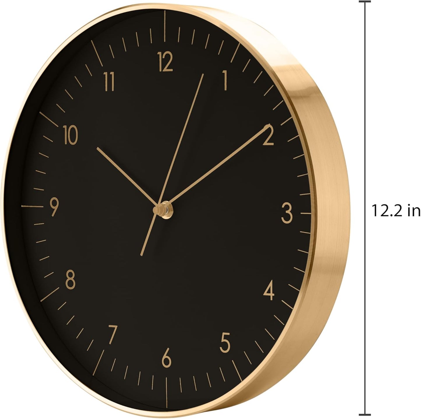 LUUK LIFESTYLE Modern Wall Clock with Silent Quartz Movement, Stylish & Functional, Decoration for Bedroom, 12 inch, in Black & Gold