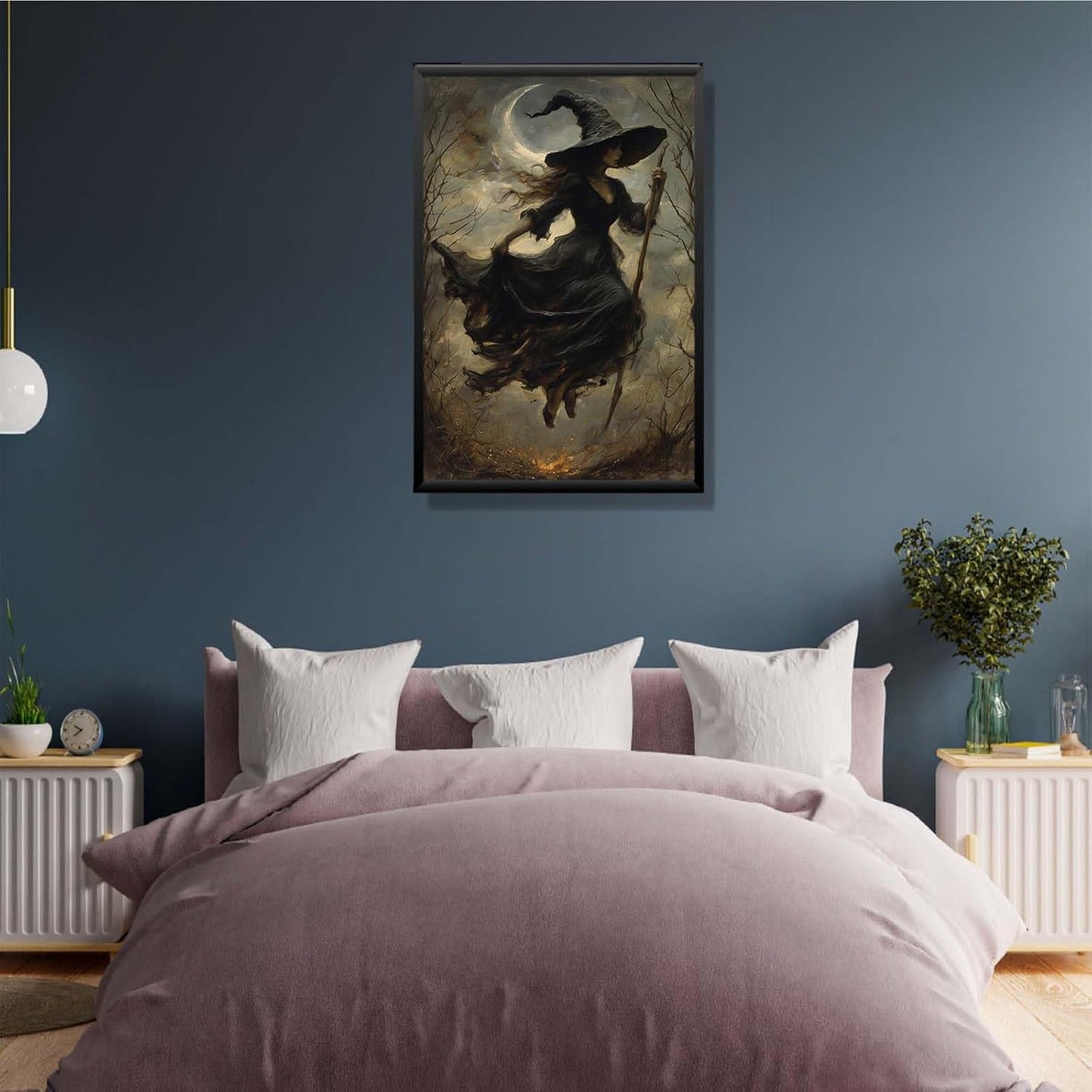 JFHCQJPK Witch in the Forest Halloween Print Wall Art Poster Witch Decor Vintage Print Dark College Wall Art Victorian Gothic Room Decor Canvas Wall Print12x16in Metal blackFramed