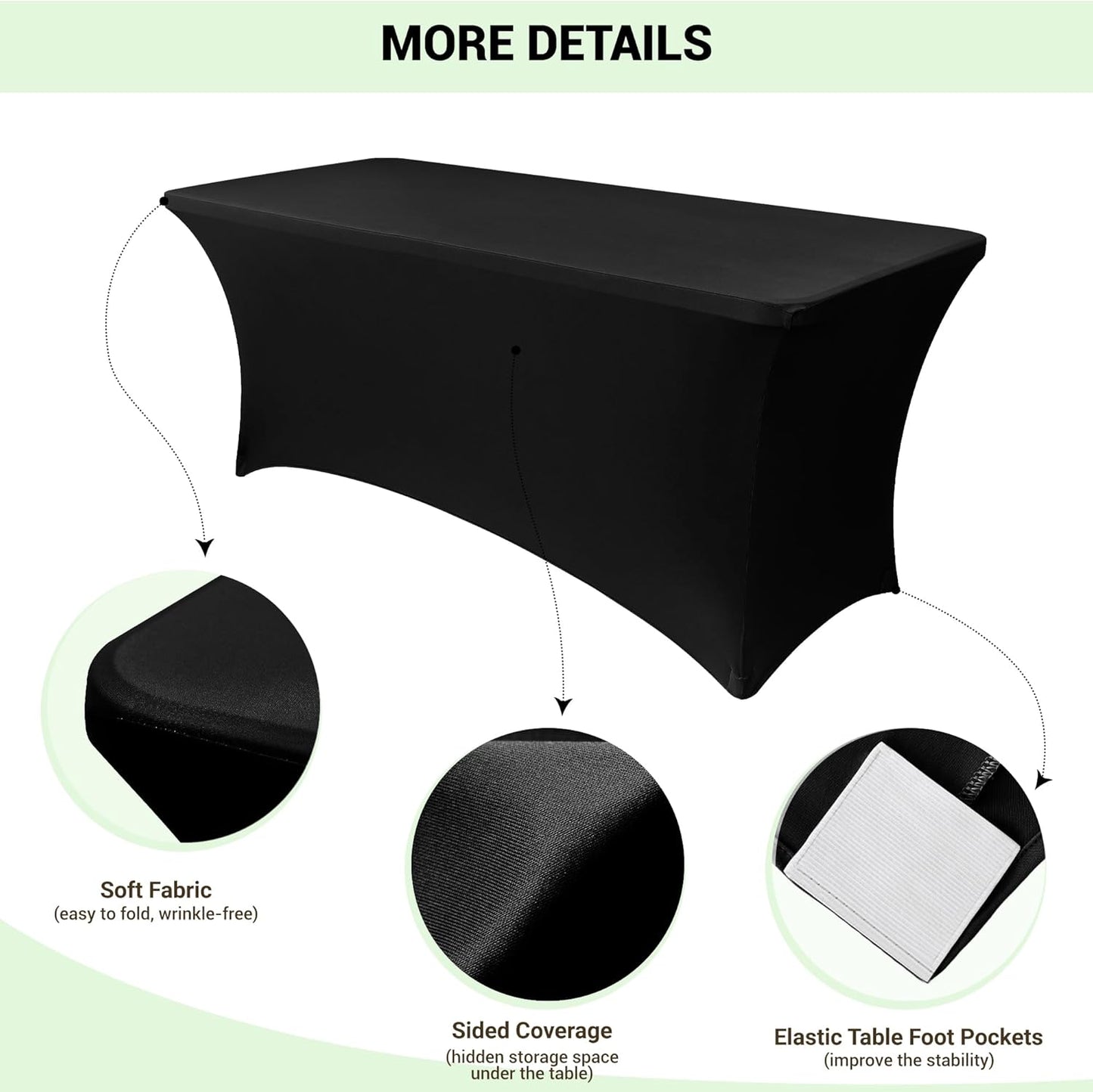 Obstal Spandex Table Cover 8ft Fitted Tablecloth Rectangular - Black Rectangle Folding Table Cloth for Birthday Party Wedding Banquet, 96L x 30W Inch